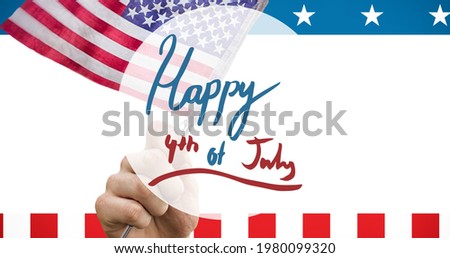 Composition of happy fourth of july text over american flag. independence day celebration, tradition and patriotism concept digitally generated image.