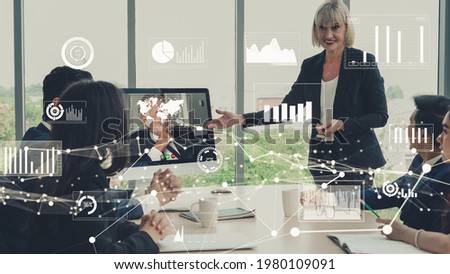 Imaginative visual of business people and financial firms staff . Concept of human resources , enterprise resource planning ERP and digital technology .