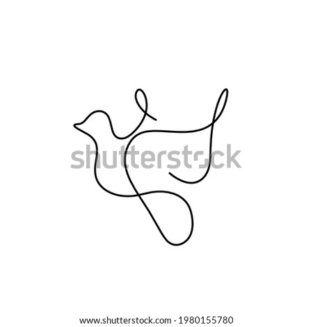 Silhouette of abstract birds as line drawing on white