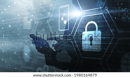 Internet Security Data protection communication computer system security people information protection social security network connection technology of internet of things, futuristic blue background Royalty-Free Stock Photo #1980164879