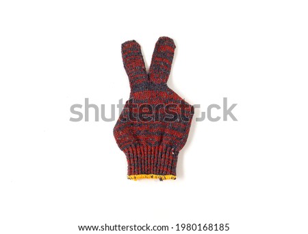 Cotton glove peace sign isolated on white background.