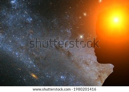 idea creative concept, silhouette of a person with idea light in brain,Element of the image provided by NASA