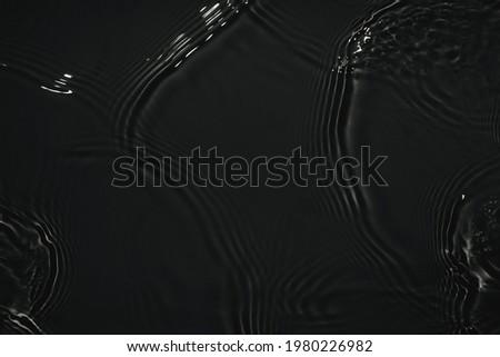Black transparent clear calm water surface texture with ripples, splashes Abstract nature background. Dark grey water waves in sunlight Copy space Cosmetic moisturizer micellar toner emulsion Royalty-Free Stock Photo #1980226982
