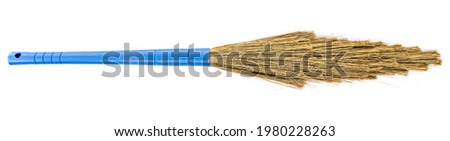Broom made of plastic washable, longlife and for everyday cleaning use. Isolated broom with plastic or synthetic bristles. Royalty-Free Stock Photo #1980228263
