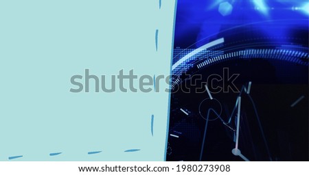 Digitally generated image of green banner over data processing against blue background. computer interface and technology concept