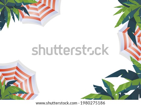 Frame from palm trees and sun umbrellas top view. Vector.