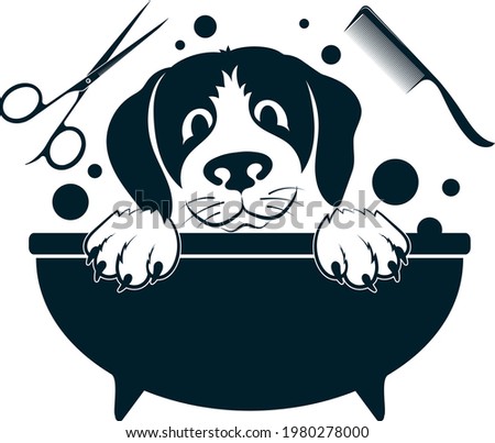 Haircut and washing pet grooming dogs symbol Royalty-Free Stock Photo #1980278000