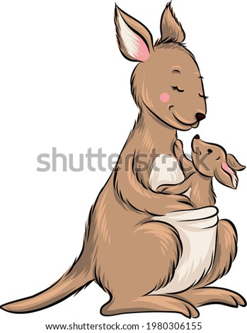 Australian happy animals. Sweet kangaroo with baby cartoon vector.