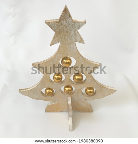 Wooden Christmas Tree Handmade Handcrafted Golden Green