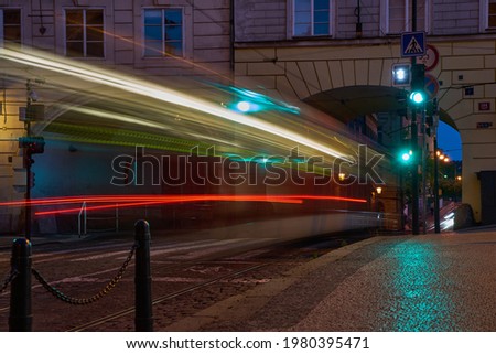 transport in the night city, street photo                              