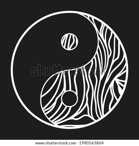 Yin and Yang. Hand drawn zen symbol on isolated background. Black and white illustration
