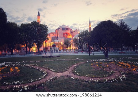 Vintage style photo of St. Sophia (Hagia Sophia) church in Istanbul, Turkey