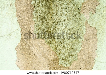 Old green wall cement with dirty and hiatus. flat lay with free space background. construction structure concrete out door concept.