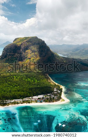 A bird's eye view of Le Morne Brabant on the island of Mauritius.