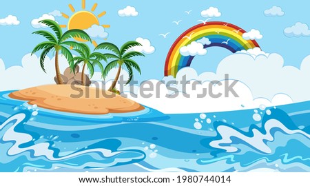 Beach landscape at day time scene with island illustration