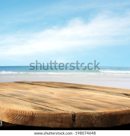 wooden retro deck and color of blue sky and sea 