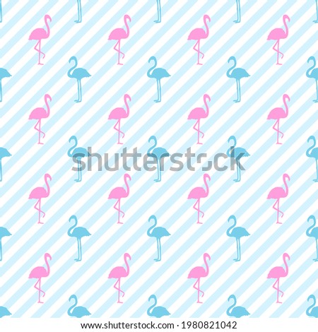 Seamless striped wallpaper with flamingos. Silhouettes of abstract birds. Print for your design. Abstract line texture