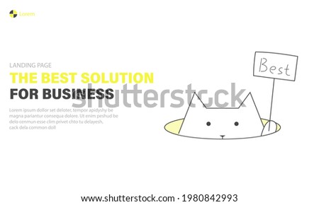 Best business solutions landing page, cat is holding a sign with the word best, web banner