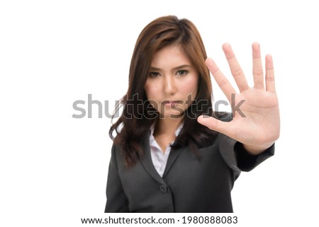 No way,Young business Asian woman showing denial with NO ,gesturing stop,symbol of rejection,concept Negative emotions and facial expression,isolated on white background