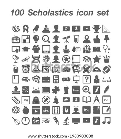 100 Scholastics icon set vector