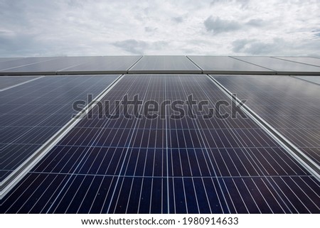 Solar cells on a day without sunlight during the rainy season in Thailand