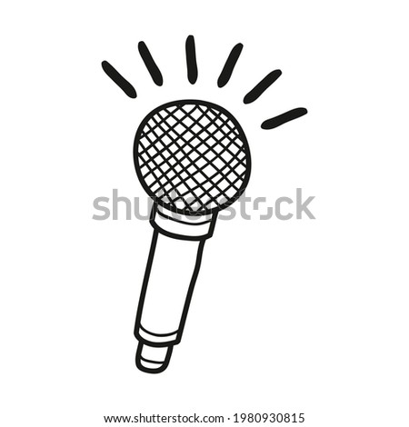 Hand drawn microphone doodle icon. Hand drawn black sketch. Sign symbol. Decoration element. White background. Isolated. Flat design. Vector illustration.