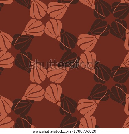 Geometric abstract seamless pattern with simple flowers ornament. Maroon dark and pink colored palette. Vector illustration for seasonal textile prints, fabric, banners, backdrops and wallpapers.