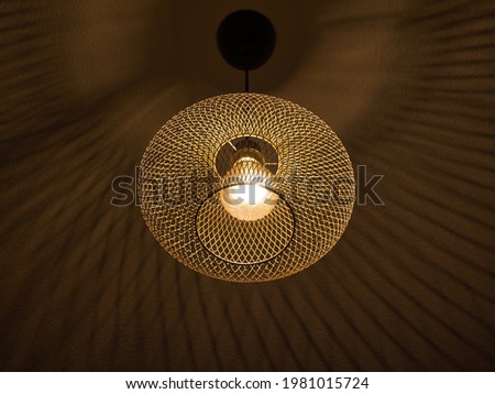 Ceiling light with metal grid and illuminated bulb