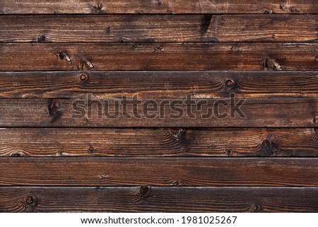 Wood panel texture for background front view. Shabby wood panel. Horizontal wooden slats or planks. Natural brown wood arrange pattern texture background. Vintage Brown Wood backdrop. 