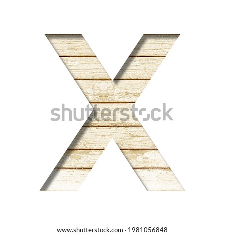 Plank wall font. The letter X cut out of paper on a old plank wall with faded paint. Set of decorative fonts on wood.