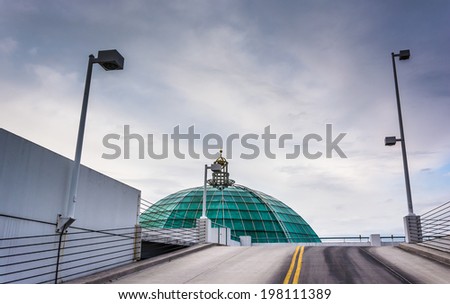 Glass dome, and parking garage ramp in Towson, Maryland.