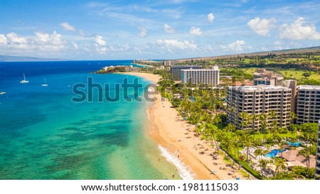 Aerial View of Maui, Hawaii Coast, Hotels on the Beach - No. 1