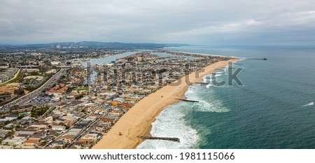 Aerial View of Newport Beach Coastline and Jetties, California - No. 1