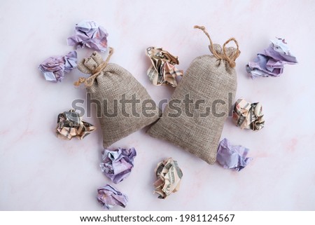 Money bag on white background and concept saving money, Business growth strategy of money concept, Advertising coins of finance and banking