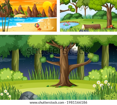 Three different nature landscape scenes illustration