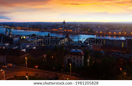 Night view of Budapest historical townscape with Danube river, Hungary..