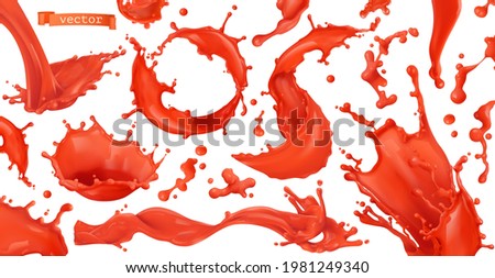 Red paint splash. Tomato, Strawberries. 3d realistic vector. 3d realistic vector set of objects Royalty-Free Stock Photo #1981249340