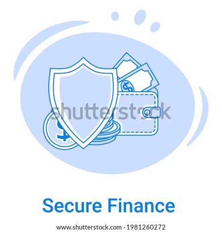 Secure finance and payments.Use of modern technologies for secure transfer and storage of money.Vector illustration of a thin line icon on a blue background.