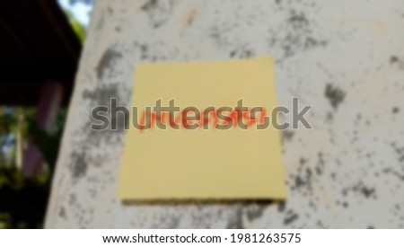 Blur photo of object about business with notes and attached text, photo text