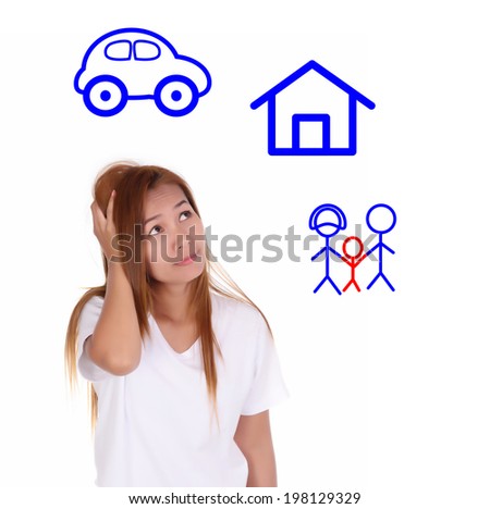 Thinking woman wanna car home family