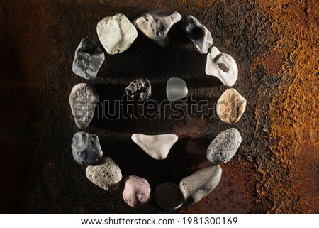 An arranged face of small pebbles.