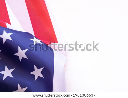 Top view American flag on white background. Independence day concept. Copy space for your text. 
