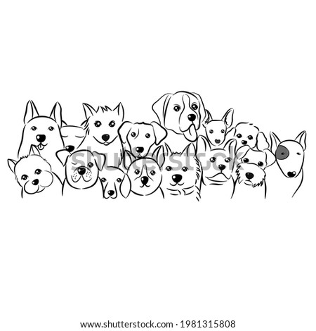 Hand drawn cute dogs doodles set. Vector illustration on white background.