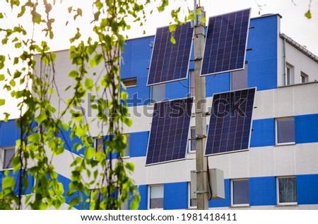 
solar panels on the background of the building