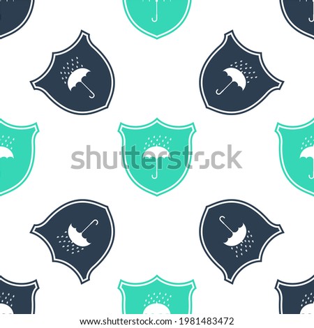 Green Waterproof icon isolated seamless pattern on white background. Shield and umbrella. Protection, safety, security concept. Water resistant symbol.