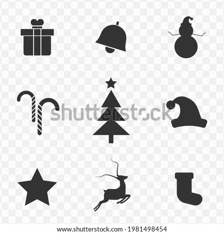 Set of Christmas simple vector icons in dark color and transparent background(png). Vector illustration.