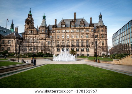 Sheffield Town Hall is a building in the City of Sheffield, England. The building is used by Sheffield City Council. Royalty-Free Stock Photo #198151967