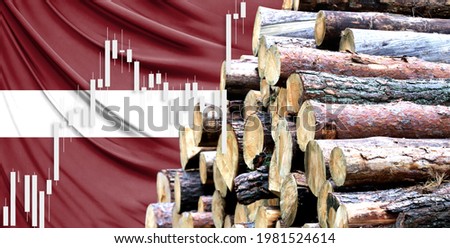 Timber on the background of the flag of Latvia, the concept of rising prices for wood