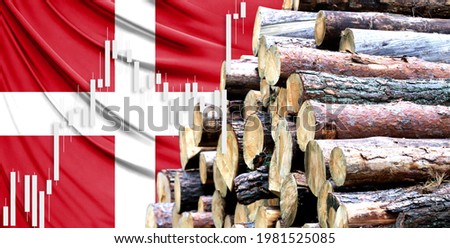 Timber on the background of the flag of Denmark, the concept of rising prices for wood
