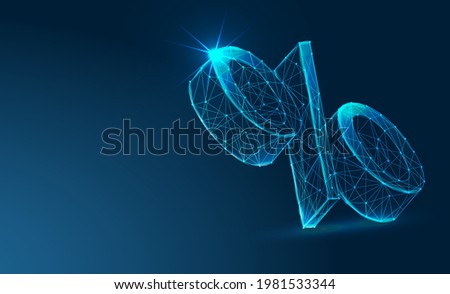 %, Abstract vector low poly 3d percent symbol isolated on blue background, discount pattern. Modern font for business ,banner, poster, cover, logo design template element. 